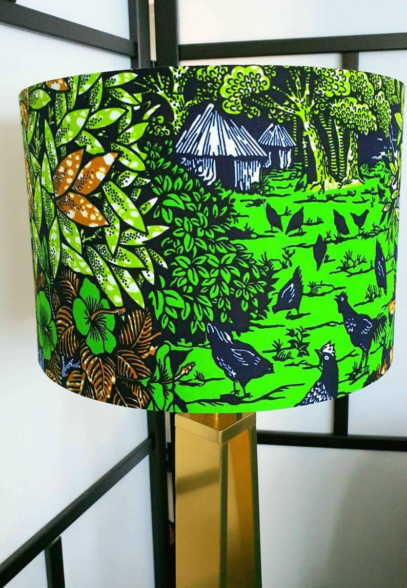 Village scene - Handmade pendent drum lampshades