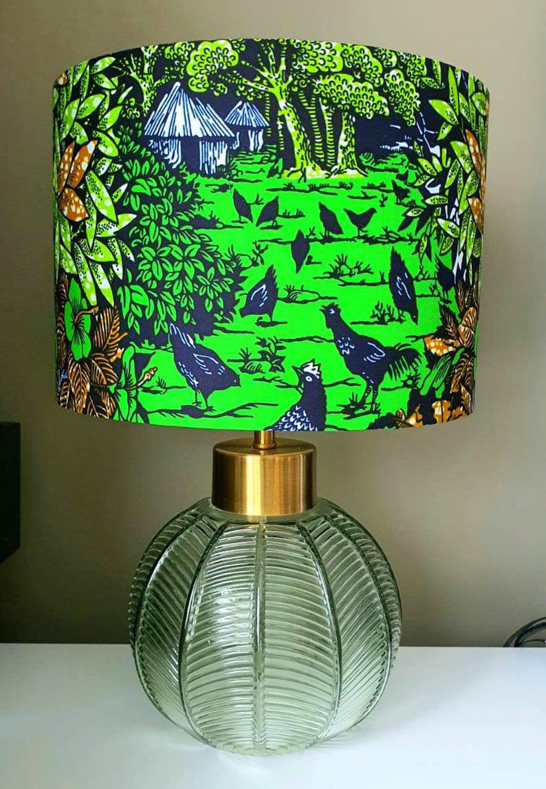 Village scene - Handmade pendent drum lampshades