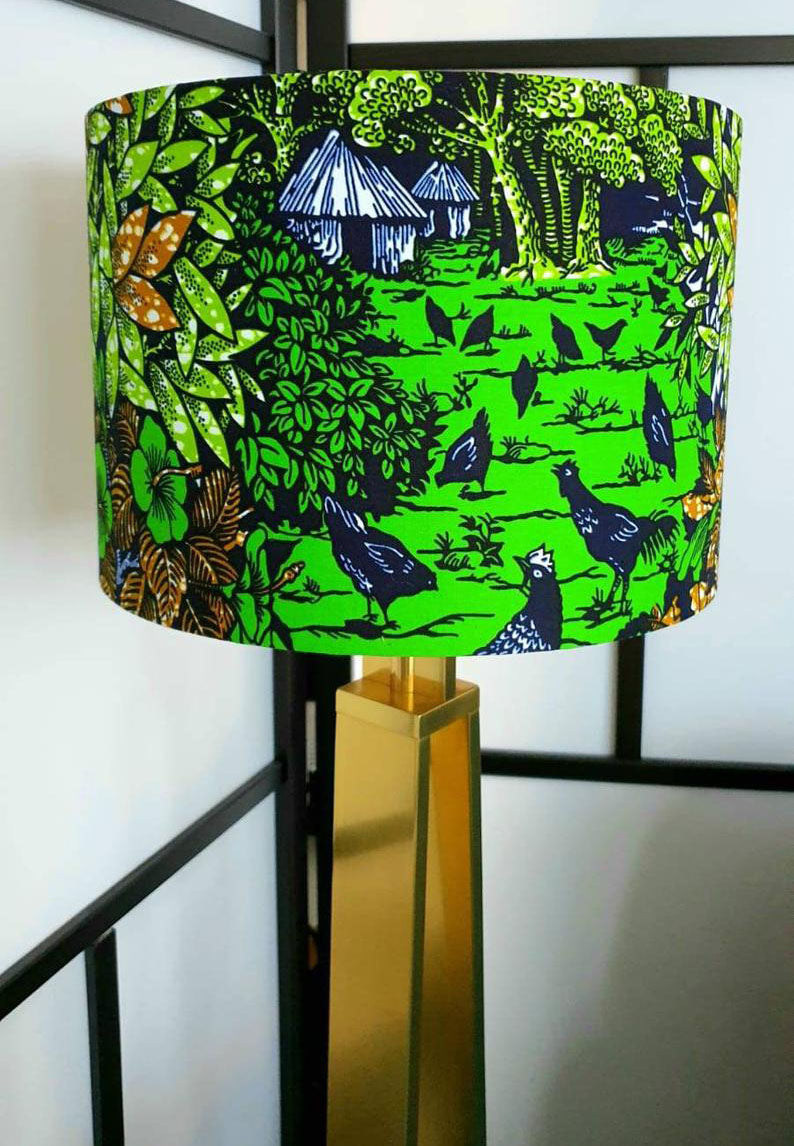 Village scene - Handmade pendent drum lampshades